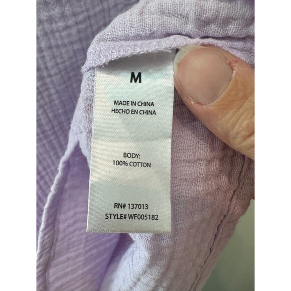 WILDFOX | Lilac Purple Textured Cotton Crop Top Pearl Trim Keyhole Back | Medium - Picture 7 of 8